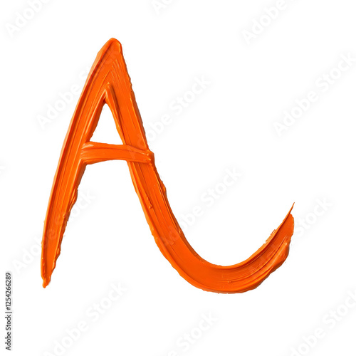 Letter A in orange oil paint isolated on transparent backround
