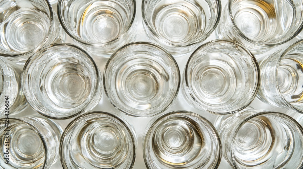 Neatly arranged empty glasses on a table, symbolizing simplicity and order in dining. Neatly arranged empty glasses on a table, symbolizing simplicity and order in dining.