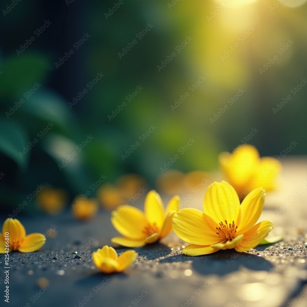 Naklejka premium Softly glowing yellow flowers beneath surface, flowers, serene