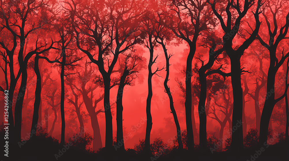 Fototapeta premium Red background. Witchwood Forests. Illustration