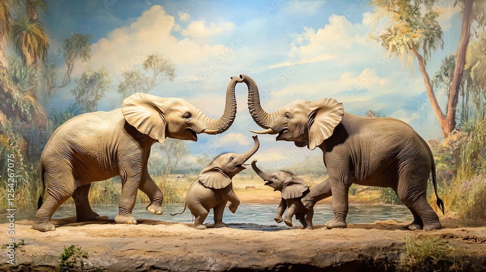 Fototapeta premium An endearing display of familial love and connection between elephants in nature
