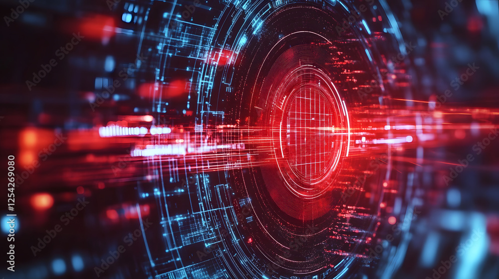 Obraz premium Abstract Digital Tunnel of Red and Blue Data Streams, Futuristic Technology Background