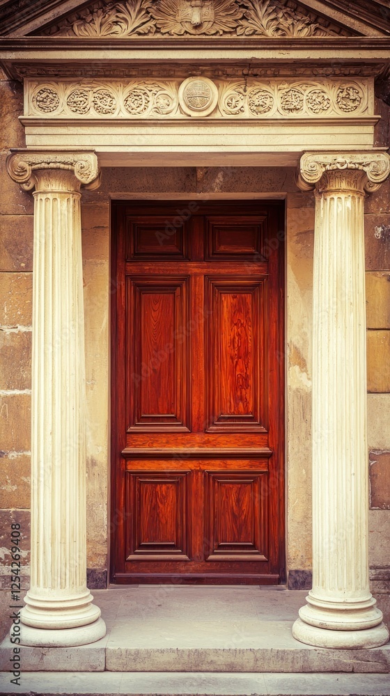 Classic doorway, stone columns, wood door Classic doorway, stone columns, wood door