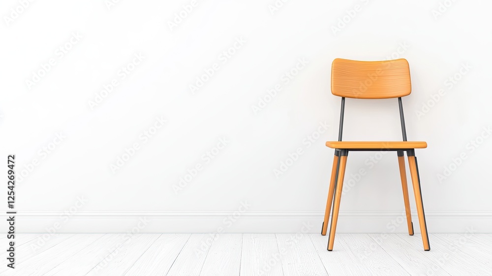 Minimalist orange chair against a white wall, highlighting simplicity and modern design Minimalist orange chair against a white wall, highlighting simplicity and modern design