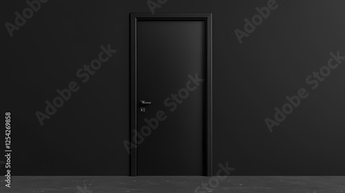 A sleek modern interior door with a matte black finish, minimalist handle, and smooth closing mechanism. Witchwood Forests. Illustration photo