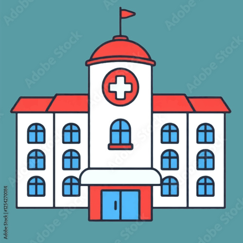 Illustration Hospital Building White and Red Isolated White Background Medical Branding Icon