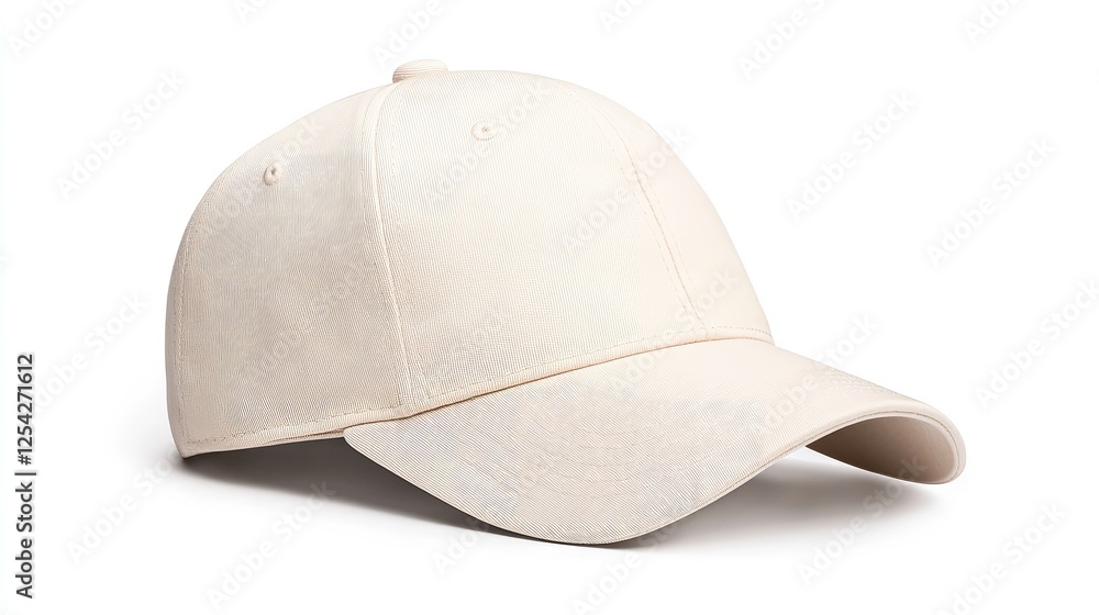 A stylish, neutral-colored baseball cap positioned on a clean surface, showcasing its design and texture A stylish, neutral-colored baseball cap positioned on a clean surface, showcasing its design and texture