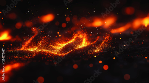 Brilliant Abstract Vector of Glowing Fire Sparks and Fiery Light Bursts in Motion - Dynamic Wave of Illuminated Particles on Dark Background for Design Inspiration