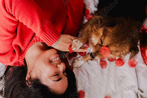 Woman Celebrating Valentine’s Day with Her Dog