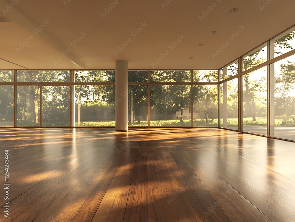 Fototapeta premium spacious empty room with large windows and modern flooring
