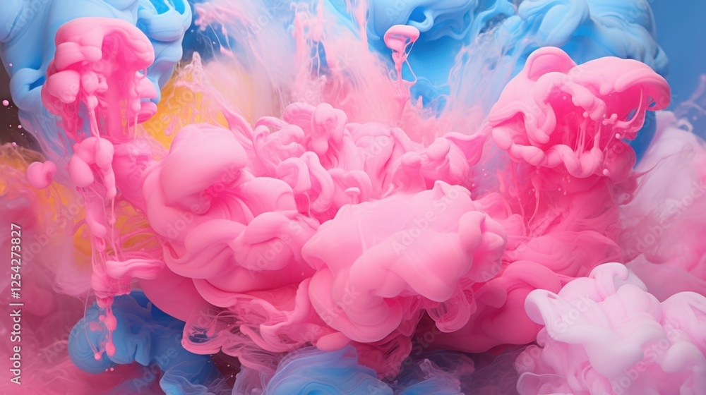 Fototapeta premium Colorful pink and blue ink swirling in water, creating a vibrant abstract design