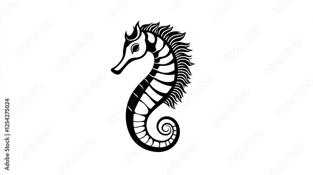 Fototapeta premium Intricate black and white seahorse illustration showcasing detailed design elements
