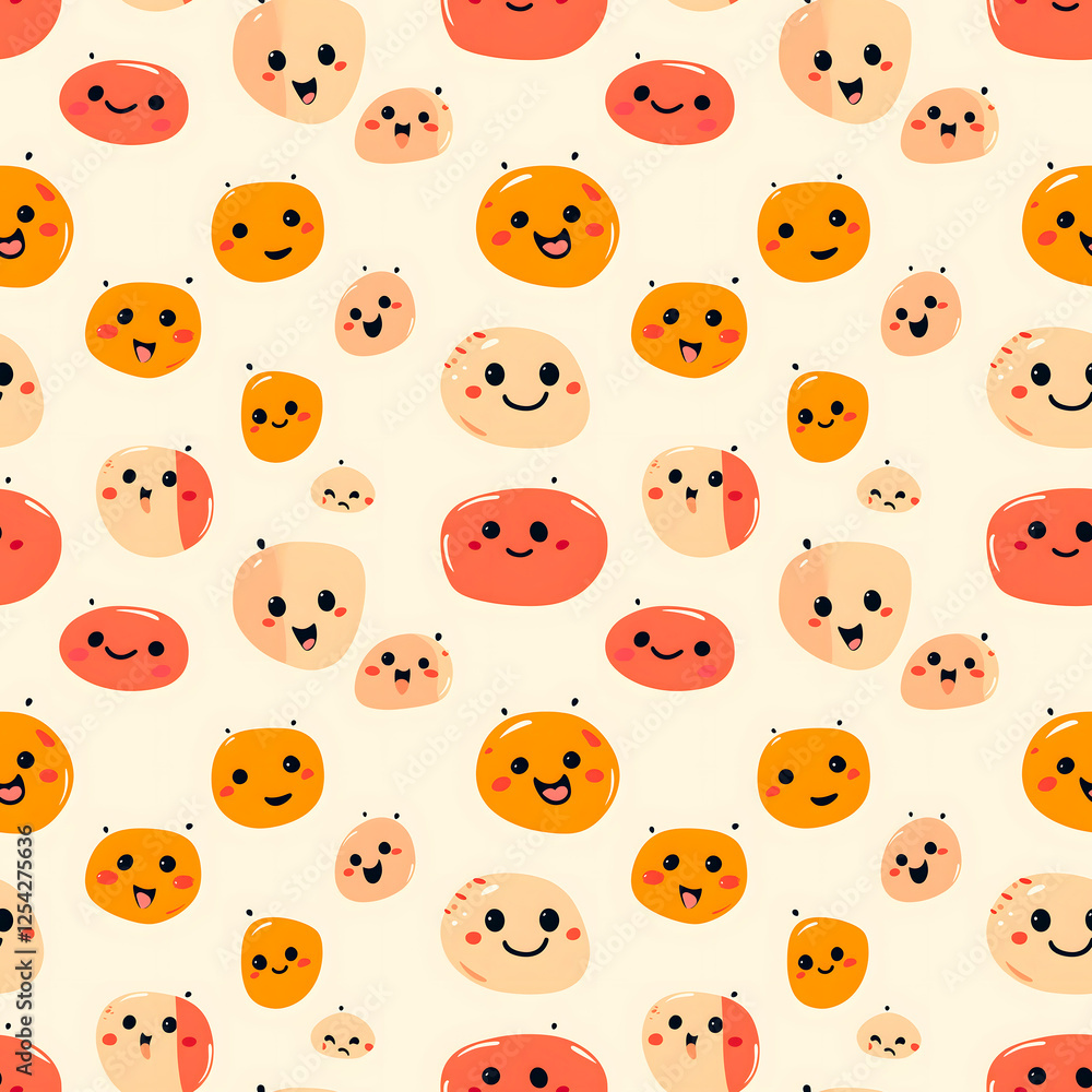 This charming seamless pattern features a collection of adorable, rounded square characters with cheerful faces. This charming seamless pattern features a collection of adorable, rounded square characters with cheerful faces.