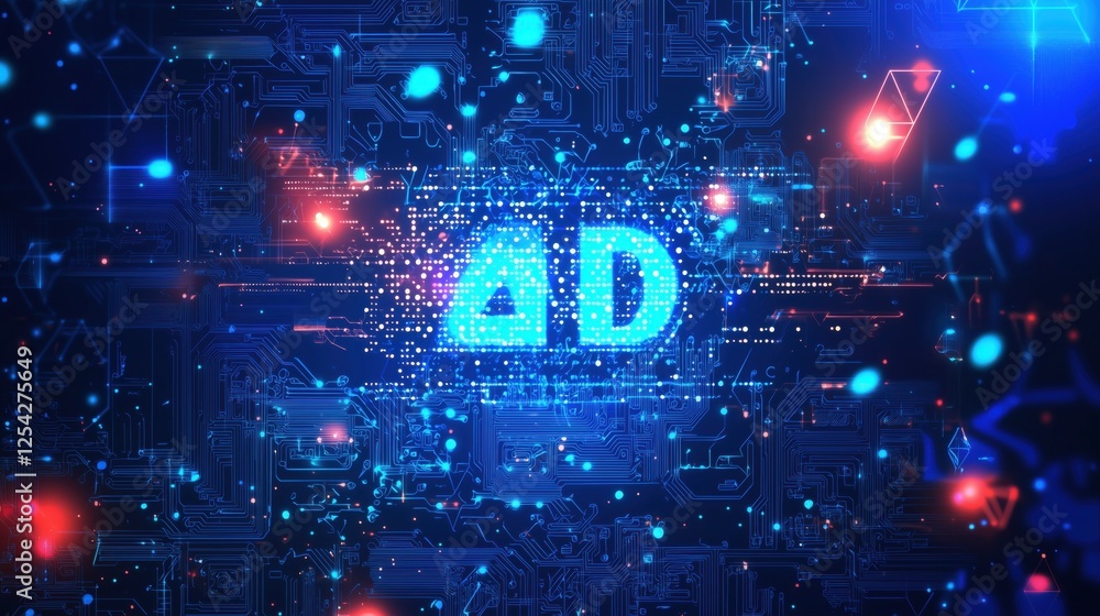 Fototapeta premium Glowing AI Letters in Digital Particle Network