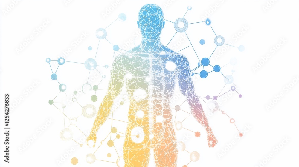 Networked human body, digital health, connection, white background, medical illustration Networked human body, digital health, connection, white background, medical illustration