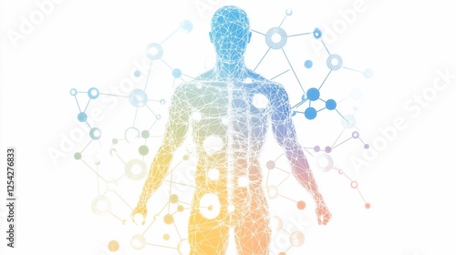 Networked human body, digital health, connection, white background, medical illustration