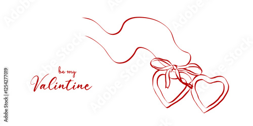 Coquette heart locket with ribbon bow of hand drawn line art style. Simple crayon and sketch symbol for Valentine day and invitations templates. Doodle vector illustration