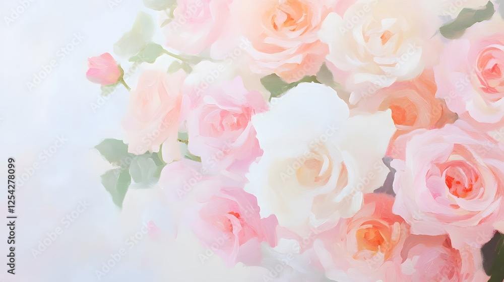 Fototapeta premium Oil painting of pink and white roses, Generative AI