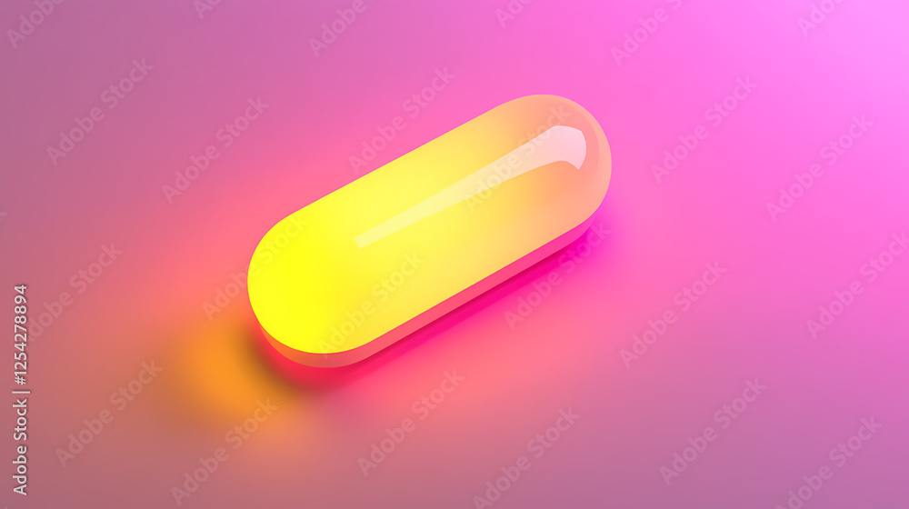 3D Rendering: Yellow Glowing Capsule on Pink Background 3D Rendering: Yellow Glowing Capsule on Pink Background