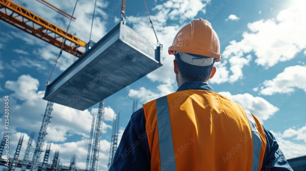 A man in a yellow vest and hard hat is standing on a construction site A man in a yellow vest and hard hat is standing on a construction site