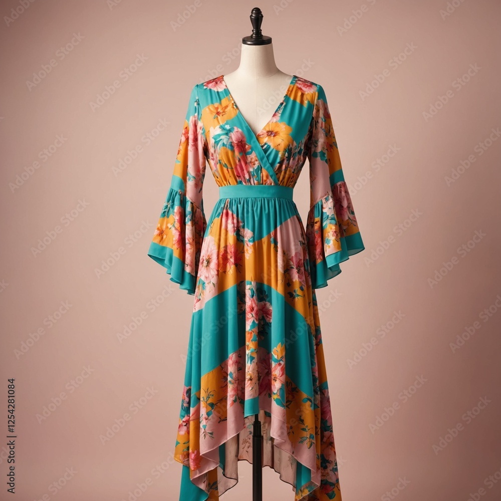 Fototapeta premium mannequin with colorful flowing floral dress