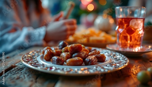 Delicious and Inviting Platter of Dates and Refreshing Drink Create Cozy Atmosphere for Gathering