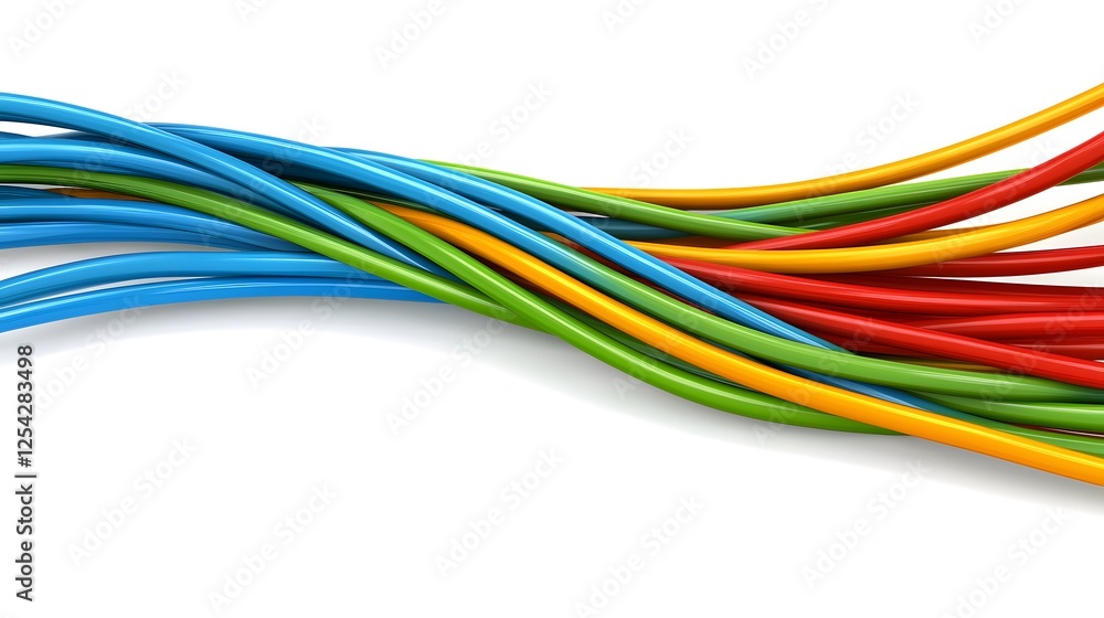 Colorful Wires in Curved Arrangement on White Background Colorful Wires in Curved Arrangement on White Background