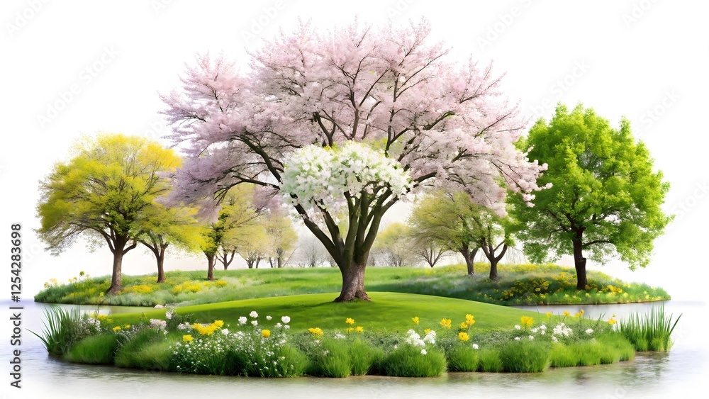 Obraz premium Spring, Summer, Autumn, Winter Trees on Island
