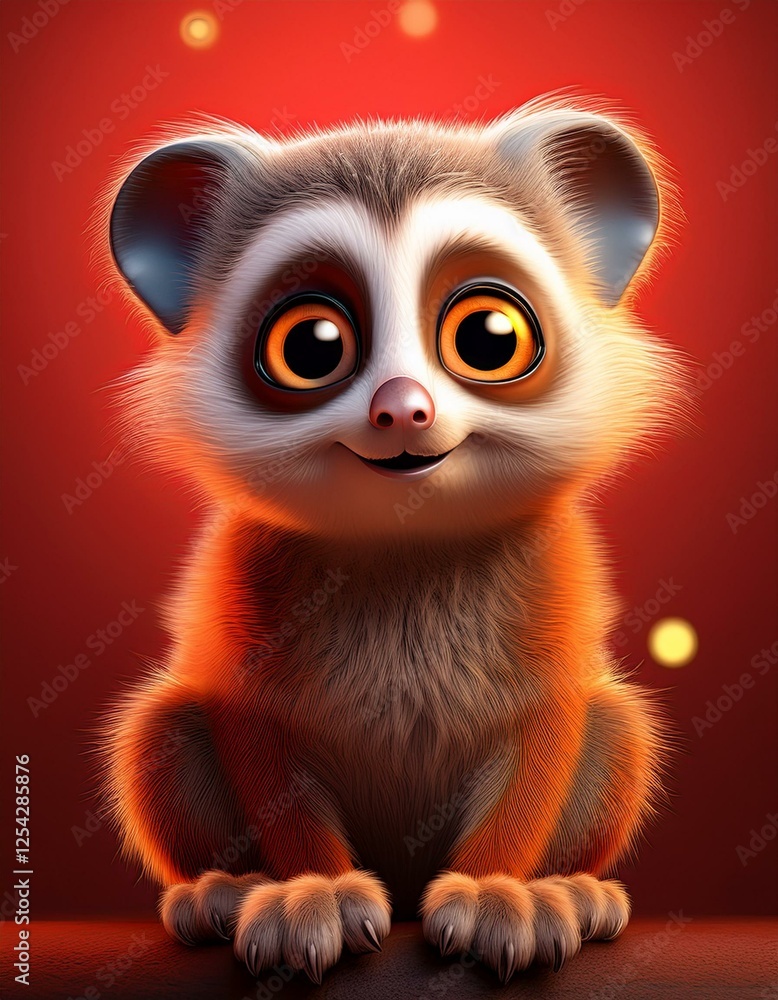 Niedliches Loris, roter Hintergrund Niedliches Loris, roter Hintergrund