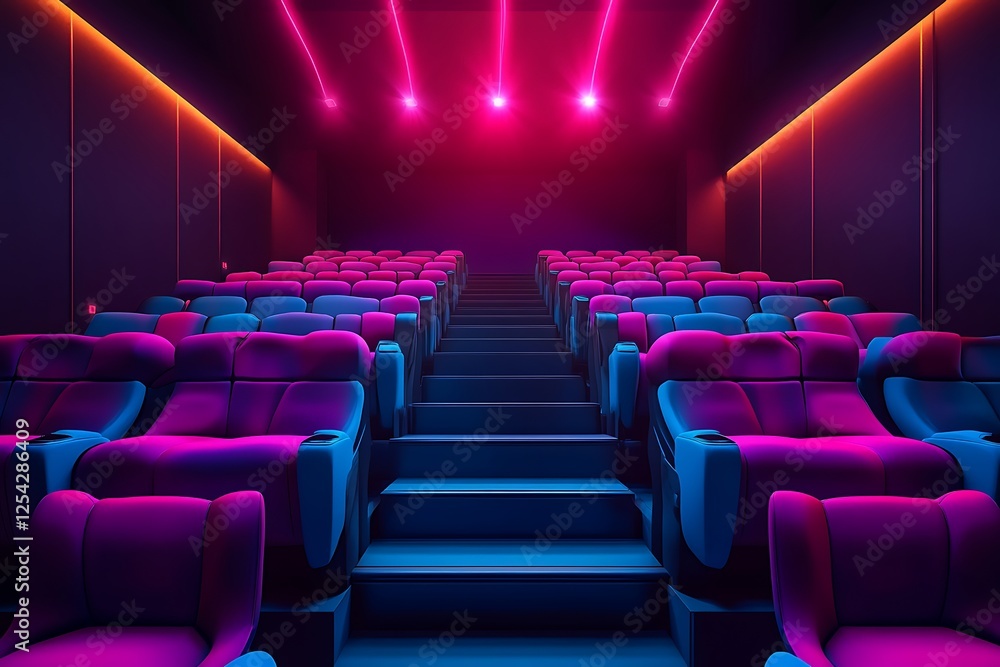 Fototapeta premium modern cinema hall with futuristic lighting and seats