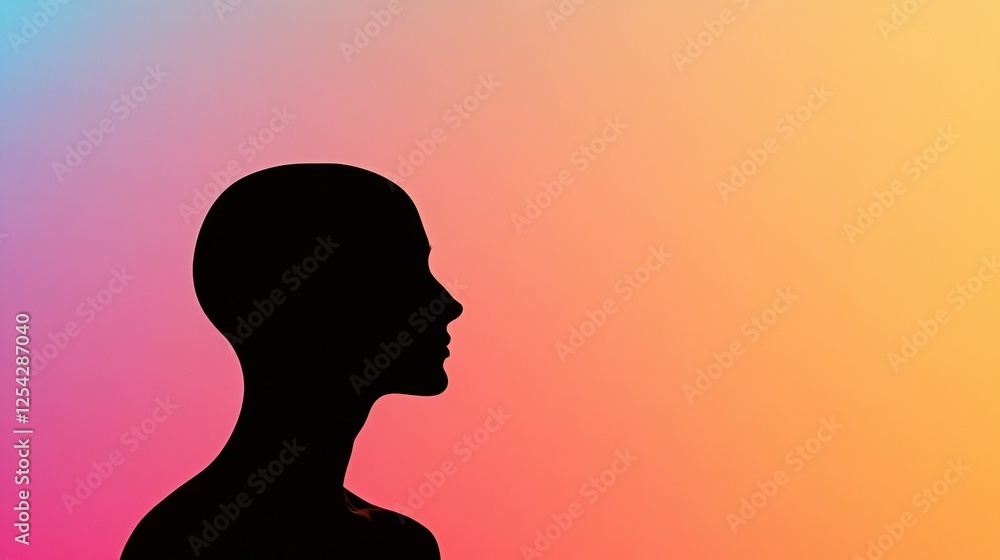 Silhouette of a person with bald patches against a vibrant gradient background in a creative artistic representation. Generative AI Silhouette of a person with bald patches against a vibrant gradient background in a creative artistic representation. Generative AI