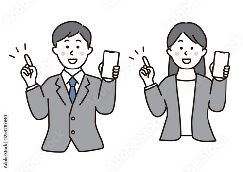 スマホを持って指さしするビジネスパーソン