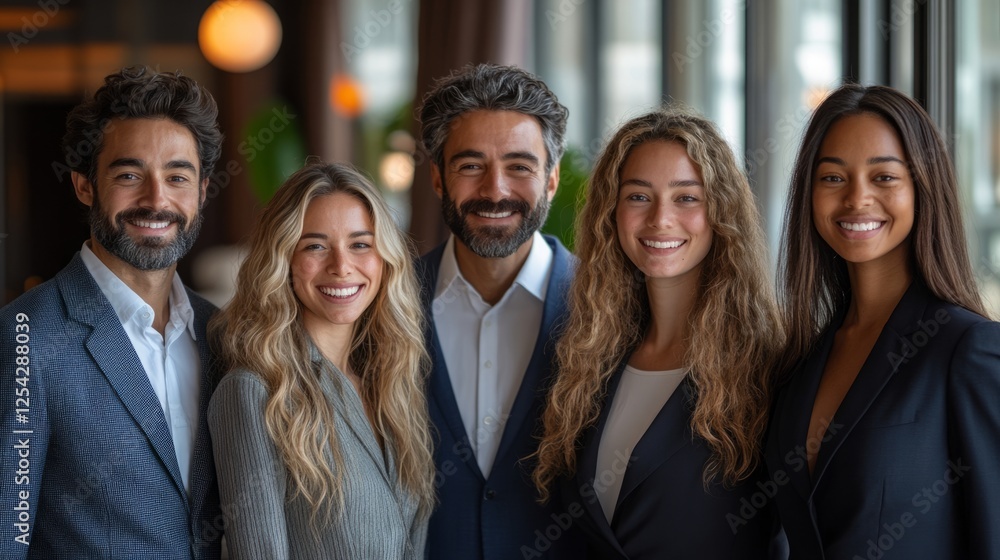 Multiracial individuals smiling warmly, radiating joy and connection in a vibrant, clean composition Multiracial individuals smiling warmly, radiating joy and connection in a vibrant, clean composition