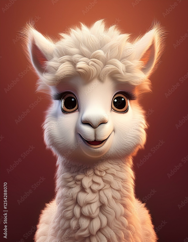 Obraz premium Niedliches Alpaka, bordeaux Hintergrund