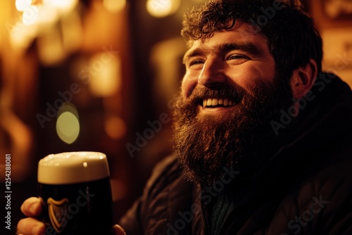 Wallpaper Mural Happy Man Enjoying a Pint of Guinness in a Cozy Pub Torontodigital.ca