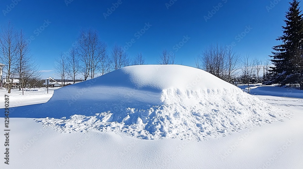 Snow-covered car, winter parking lot, sunny day, residential background, blizzard aftermath Snow-covered car, winter parking lot, sunny day, residential background, blizzard aftermath