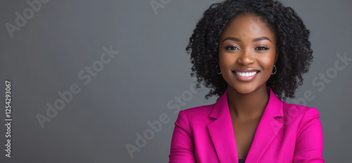 black Women in pink-red business suits, exuding professionalism and charm, are perfect for showcasing leadership and modern style in business marketing. photo