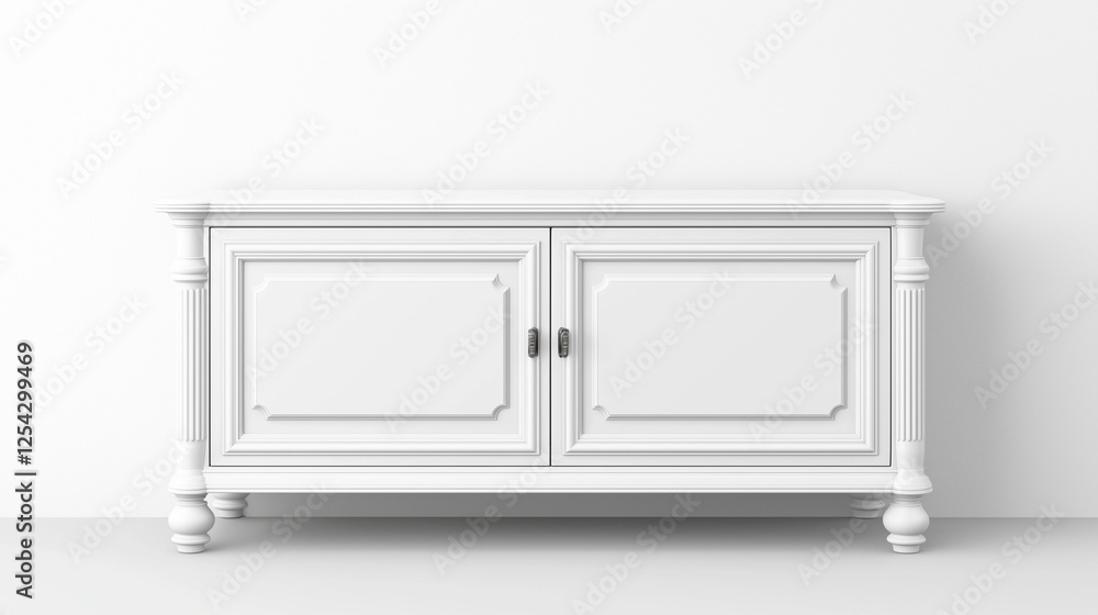 white sideboard featuring closed cabinets , minimalist design. Ideal for modern living spaces, combining functionality with contemporary style. Isolated on white background white sideboard featuring closed cabinets , minimalist design. Ideal for modern living spaces, combining functionality with contemporary style. Isolated on white background