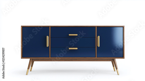 Wallpaper Mural blue  sideboard featuring closed cabinets , minimalist design. Ideal for modern living spaces, combining functionality with contemporary style. Isolated on white background Torontodigital.ca