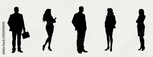 Vector illustration set silhouette business man and women. editable
