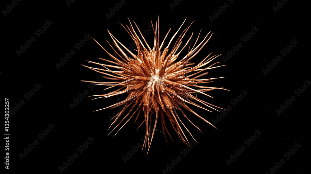 A stunning macro shot of a withered dandelion seed head, its intricate, spiky filaments appearing almost crystalline against a dark A stunning macro shot of a withered dandelion seed head, its intricate, spiky filaments appearing almost crystalline against a dark