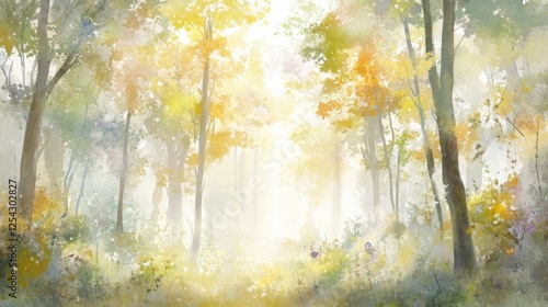 Serene forest pathway autumn woods digital artwork nature tranquil scene