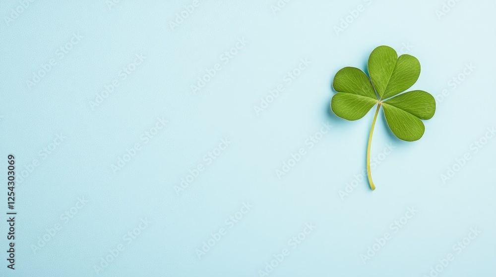 A vibrant green four-leaf clover rests on a soft blue background, symbolizing luck and nature A vibrant green four-leaf clover rests on a soft blue background, symbolizing luck and nature