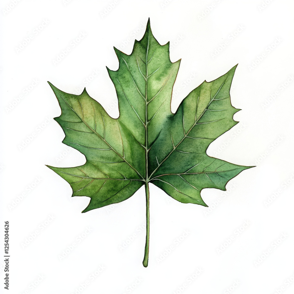 Fototapeta premium Green leaf shines, vibrant watercolor beauty in realistic boho style