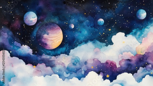 Wallpaper Mural Artistic view of outer space dreamy watercolor cosmic exploration Torontodigital.ca
