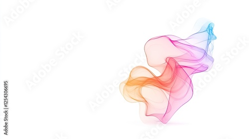 Abstract colorful smoke wave flowing gracefully on a white background, evoking a sense of calm