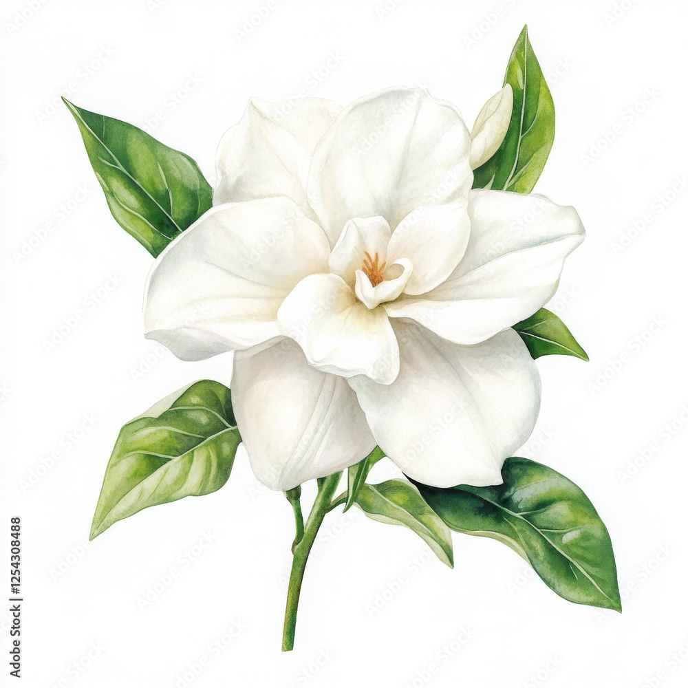 Obraz premium White flower shines in realistic style, beautiful floral illustration
