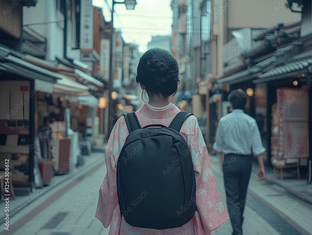 Back view of a woman wearing a Japanese kimono Back view of a woman wearing a Japanese kimono
