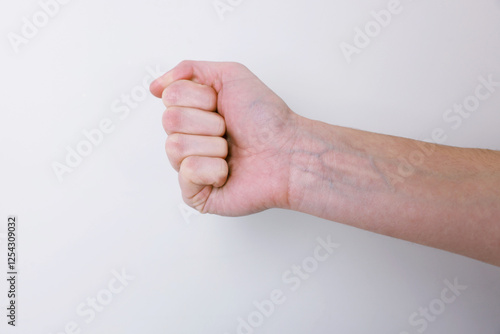 Fototapeta Woman with visible hand veins on white background, closeup