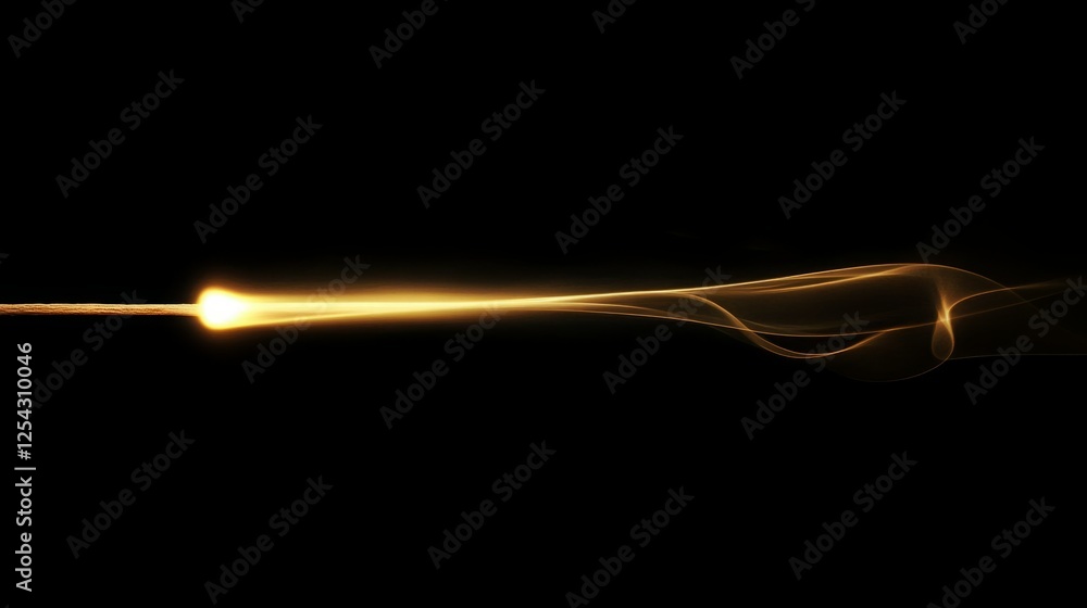 Golden light trail on black background. Abstract art. Golden light trail on black background. Abstract art.